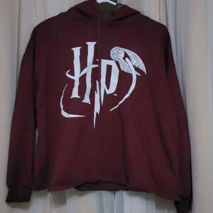 Harry Potter Cropped Maroon Tie-Dye Hoodie, Oversized Boxy Fit, Sz Medium, EUC!